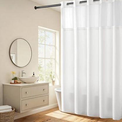 RiverDream Heavyweight Waffle No Hook Shower Curtain with Liner,White,71x86