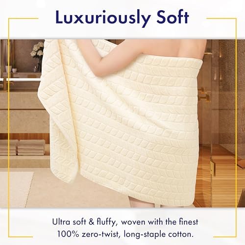 Alusa Home Ultra Soft & Stylish 700 GSM Luxury Bath Towels - 100% Zero-Twist, Long-Staple Cotton - Remarkably Absorbent & Quick Drying - 6 Piece Towel Set (Papyrus)