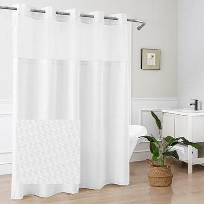 Mrs Awesome No Hook Shower Curtain with Snap-in Fabric Liner 71x74, White