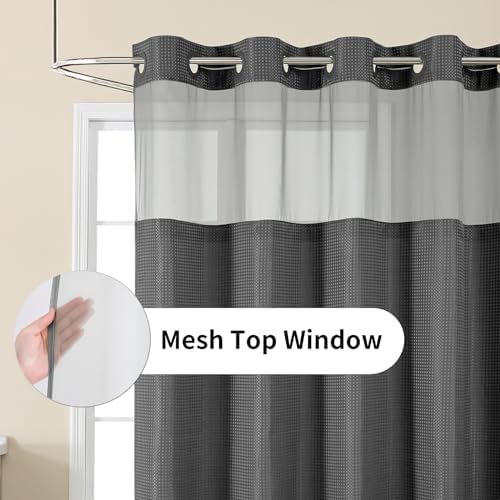 Colorful Star Charcoal Grey No Hook Waffle Shower Curtain Set, 72 x 81 Inch
