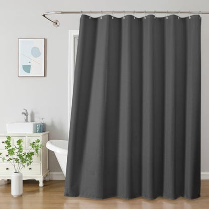 2-in-1 Waterproof Fabric Shower Curtain - No Separate Liner Needed, Hotel-Style Waffle Weave, Effortless Cleaning & Washable Bathroom Shower Curtain Set,72Wx84H,Chocolate Grey