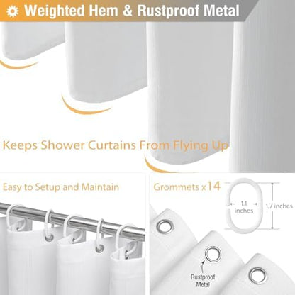 BTTN 84x72 Wide Linen Textured Waterproof Cloth Thick Shower Curtain, White