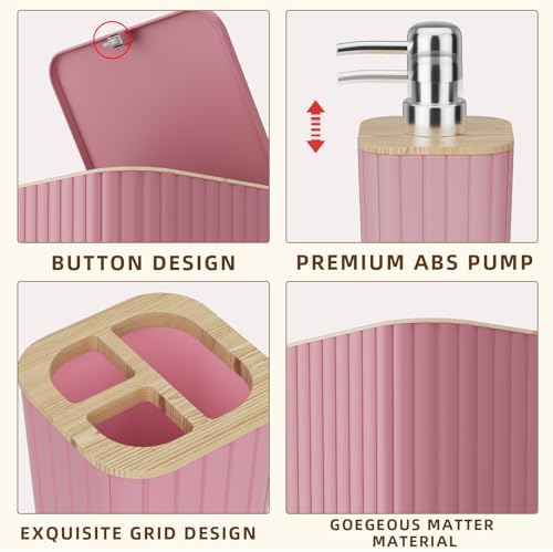 XLHOMO Bathroom Accessories Set - 25PC Pink Bathroom Set, Bathroom Set with Shower Curtain and Rugs, Pink Shower Curtain Set, Toilet Brush, Bathroom Trash Can