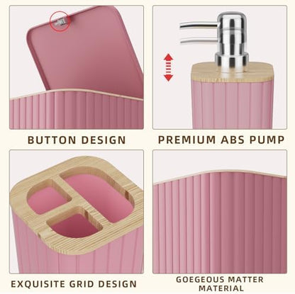 XLHOMO Bathroom Accessories Set - Elegant Pink Bathroom Set, 10PC Bathroom Accessory Set, Toilet Brush, Bathroom Trash Can