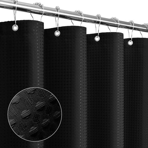 Gibelle Long Black Fabric Shower Curtain, Hotel Style, 72 x 78