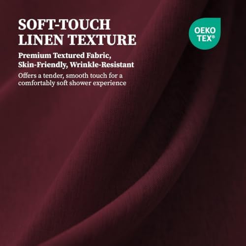 BTTN 72x80 Linen Textured Waterproof Fabric Shower Curtain Set, Burgundy