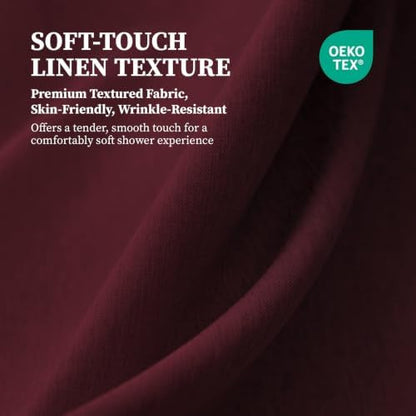 BTTN 72 x 90 Linen Textured Waterproof Fabric Shower Curtain Set, Burgundy