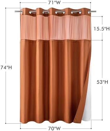 Mrs Awesome No Hook Shower Curtain with Snap-in Liner 71x74, Terracotta