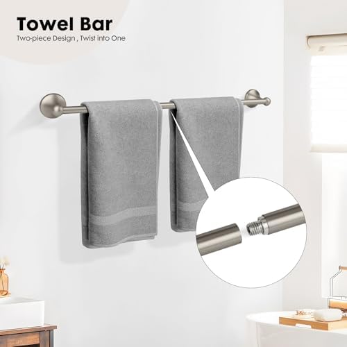 4-Piece Brushed Nickel Bathroom Hardware Accessories Set, 24 Inch Towel Bar, Towel Rack, Bathroom Towel Holder