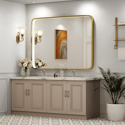 40x30 Inch Gold Frame LED Bathroom Mirror,ETL Listed