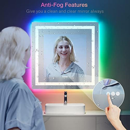 LOAAO 24"X30" RGB LED Bathroom Mirror with Lights, UL Listed