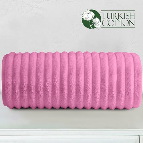 Elegant Comfort 100% Turkish Cotton Corduroy Ribbed Luxury Jumbo Bath Towel Ultra Soft - 35 x 70 Inch - Luxury Spa Premium Hotel Quality Highly Absorbent and Quick Dry Large Bath Towel, Light Pink