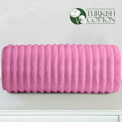 Elegant Comfort 100% Turkish Cotton Corduroy Ribbed Luxury Jumbo Bath Towel Ultra Soft - 35 x 70 Inch - Luxury Spa Premium Hotel Quality Highly Absorbent and Quick Dry Large Bath Towel, Light Pink