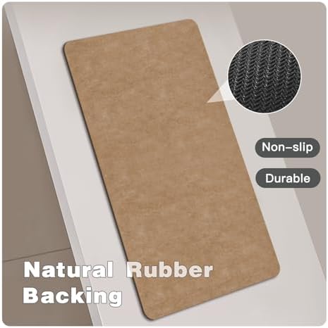 TYUU Thin Bath Mat, Bathroom Rugs Non Slip Washable, 24x48 Camel