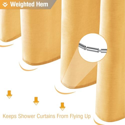 BTTN Gold Linen Textured Waterproof Thick Fabric Shower Curtain Set, 72x72
