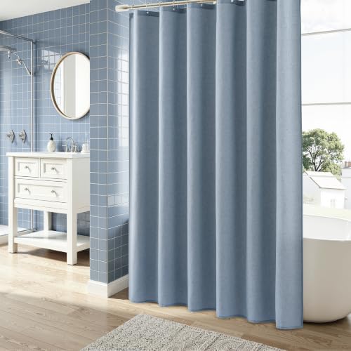 Naturoom Linen Shower Curtain 96 Inch Long for Bathroom Stone Blue