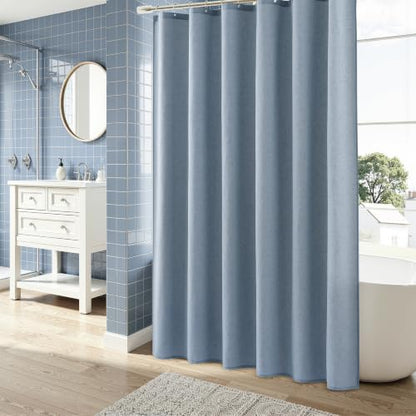 Naturoom Linen Shower Curtain 84 Inch Long for Bathroom Stone Blue
