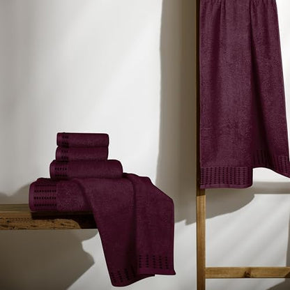 BELIZZI Home Ultra Soft 6 Pack Cotton Towel Set, Contains 2 Bath Towels 28x55 inch, 2 Hand Towels 16x24 inch & 2 Wash Coths 12x12 inch, Ideal Everyday use, Compact & Lightweight - Burgundy