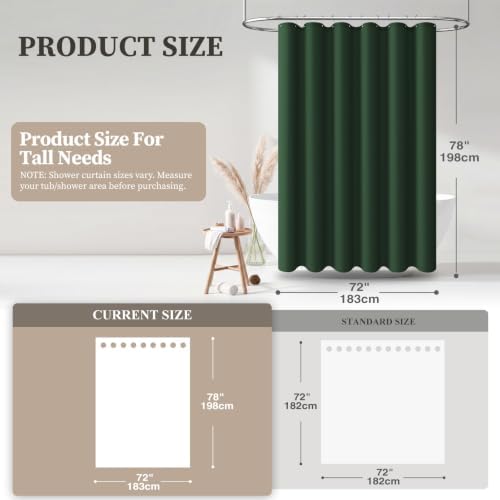BTTN 72x78 Linen Textured Waterproof Fabric Shower Curtain, Emerald Green