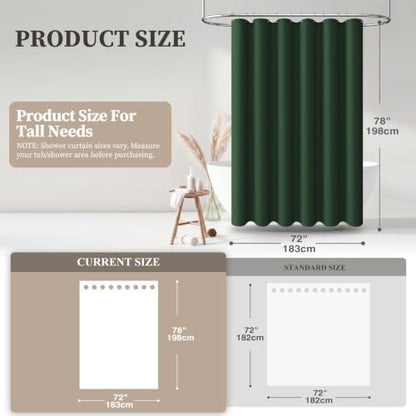 BTTN 72x78 Linen Textured Waterproof Fabric Shower Curtain, Emerald Green