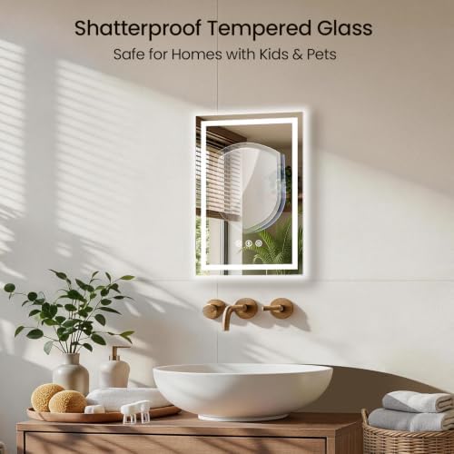 16"x24" LED Bathroom Mirror with Anti-Fog, Backlit & Front Lights, Memory