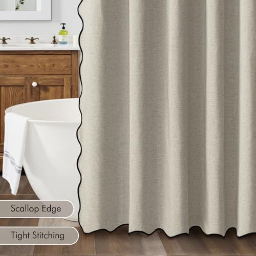 MIULEE Linen Scalloped Linen Shower Curtain 72x72 Inches