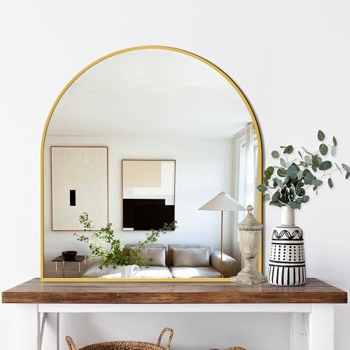 FICTOR 30" x 32" Arched Bathroom Vanity Mirror for Over Sink, Gold