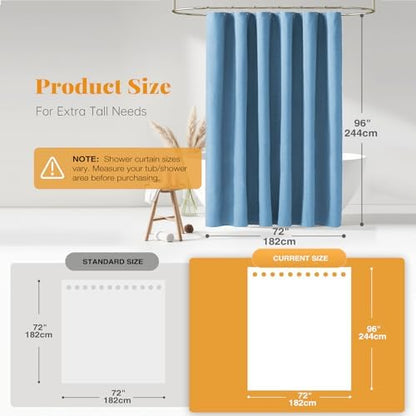 BTTN Extra Long Linen Textured Shower Curtain, 72x96, Moonlight Blue