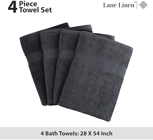 LANE LINEN Bath Towel Set Absorbent Quick Dry 100% Cotton 4 Piece - Black