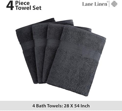 LANE LINEN Bath Towel Set Absorbent Quick Dry 100% Cotton 4 Piece - Black
