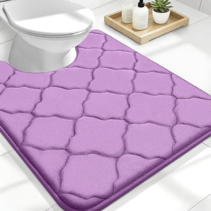 OLANLY Memory Foam Toilet Rugs U-Shaped 24x20, Soft Bath Mat, Lavender