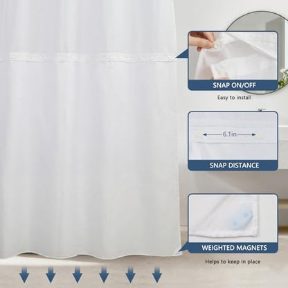 No Hook Shower Curtain with Snap-in Liner, 71 x 74 Inch