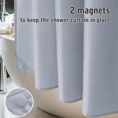 Titanker Fabric Shower Curtain Liner, Gray Shower Curtain Liner with 2 Magnets, 70 x 72 Inches, Cloth Shower Liner Waterproof Polyester, 85GSM, Easy Installation, Machine Washable, Blue Gray