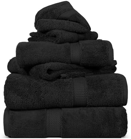 SUPERIOR Egyptian Cotton Ultra Plush & Absorbent, 6 Piece Set, Black
