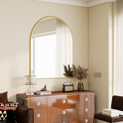 BEAUTYPEAK 36"x48" Arch Bathroom Wall Mirror, Gold