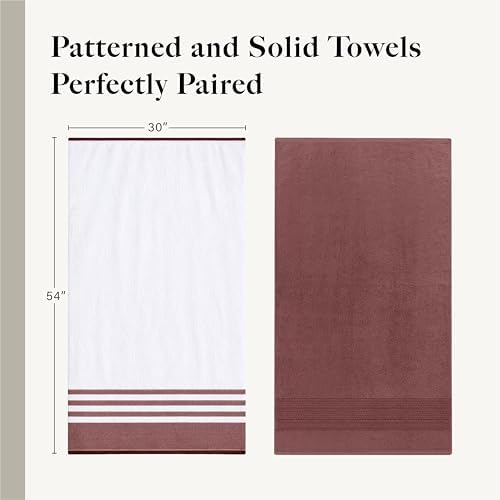 Modern Threads 6 Piece Bath Towel Set – Bathroom Towel Set with 2 Bath Towels, 2 Hand Towels & 2 Washcloths – 100% Cotton, Soft & Absorbent – Classic Border Stripe (Rose)