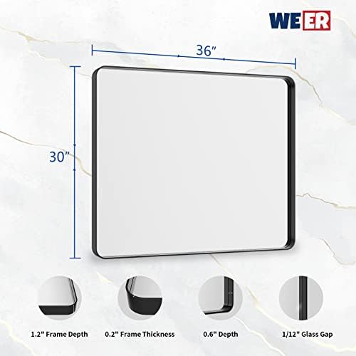 WEER Black Bathroom Vanity Mirror 36X30 Inch
