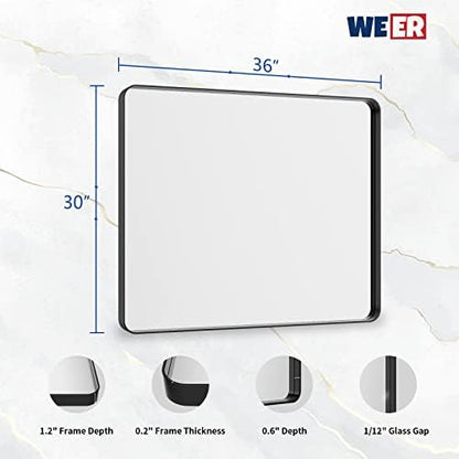 WEER Black Bathroom Vanity Mirror 36X30 Inch