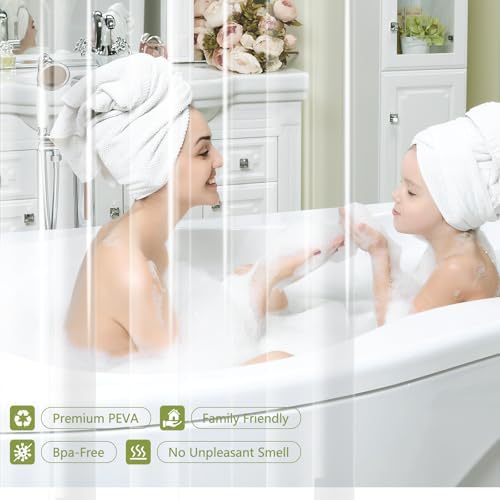 Seenus Waterproof Clear Shower Curtain with 3 Large Magnets, Bpa-Free PEVA 8G Shower Curtain Liner Weighted, 72 x 72 inch See Through Transparent Plastic Shower Curtain Durable for Bathroom