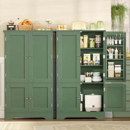 43”H Pantry Cabinet with 4 Doors, Kitchen Cabinet with 6 Door Shelves