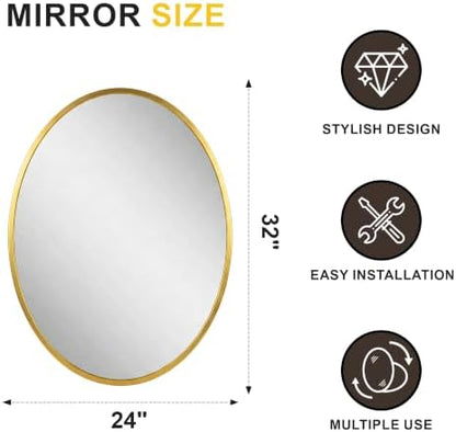 Oval Bathroom Mirror for Wall, 24"x32" Gold Bathroom Vanity Mirror