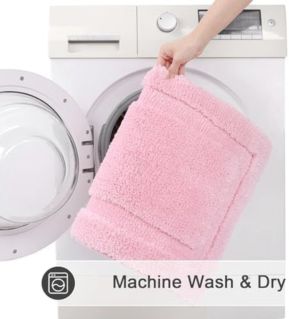 SHACOS Soft Microfiber Bathroom Rugs Set of 2 Pieces, Pink