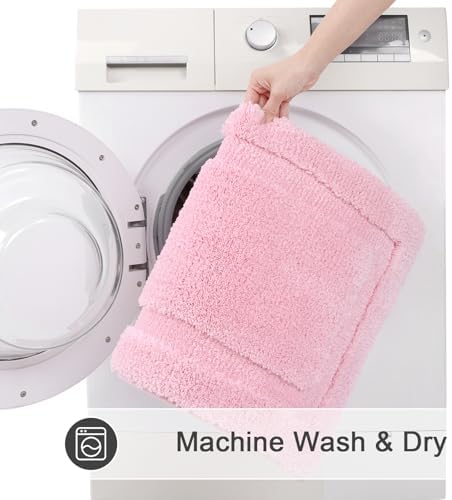 SHACOS Soft Microfiber Bathroom Rugs Set of 2 Pieces, Pink
