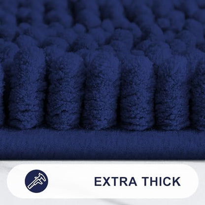 Grandaily Chenille Striped Bathroom Rugs 30x20, Extra Thick and Absorbent Bath Mats, Non-Slip Soft Plush Shaggy Shower Carpet, Machine Wash Dry, Bath Rug for Bathroom, (Medium, Navy)