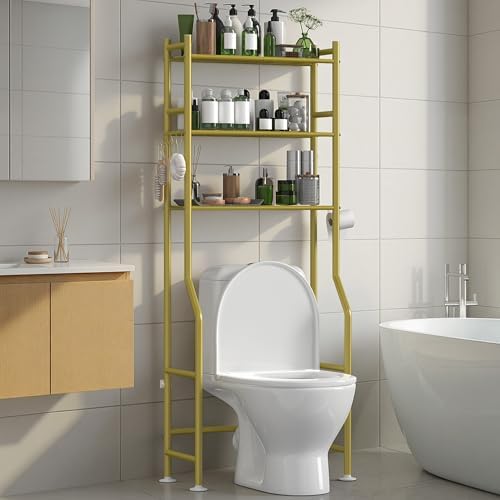 3-Tier Over Toilet Storage, Anti-Tip, 64" H, Gold