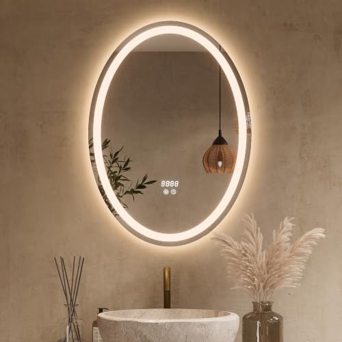 Keonjinn 22 x 30 Inch Oval LED Bathroom Mirror with Frontlit and Backlit
