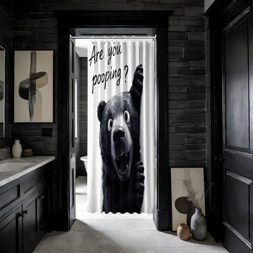 Small Stall Shower Curtain Rv Funny Black Bear, 48 x 72 Inchs