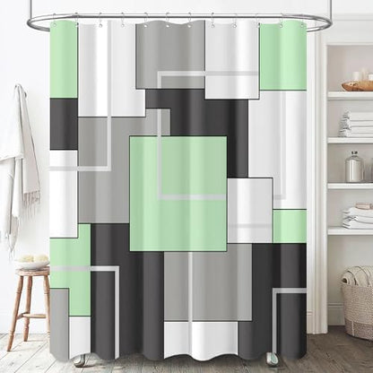 BTTN Mint Green Modern Geometric Waterproof Fabric Shower Curtain, 72 x 72