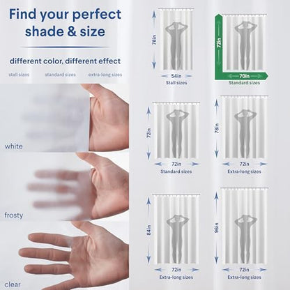 Clorox Shower Curtain Liner & Hooks, Premium Lightweight Flexible Waterproof 4g PEVA for Bathroom with Weighted Magnets, Standard Size 70" x 72", White 1 Pack