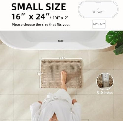 TYUU Waffle Bath Mat, Small Boho Bathroom Rugs Non Slip 24x16 Beige